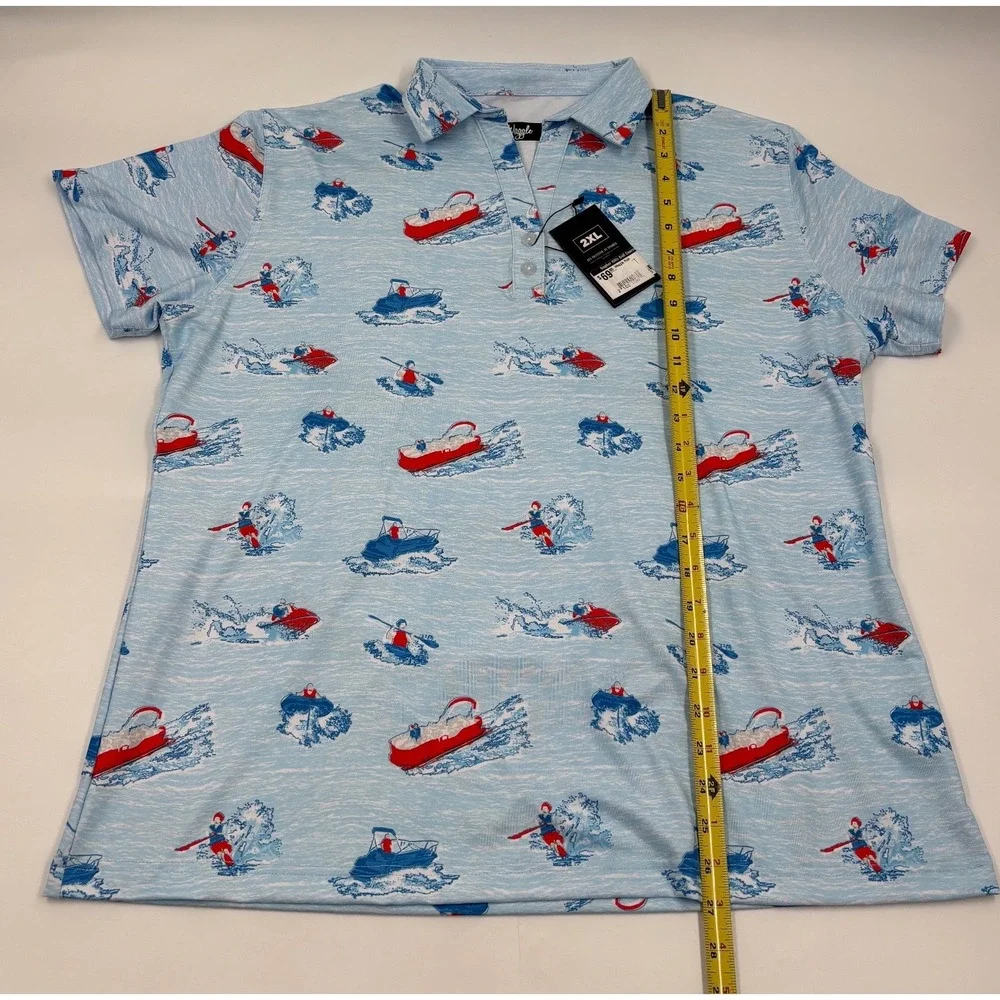 Waggle Golf Mens 2XL Blue Water Sports Print Performance Polo Shirt NWT - Picture 4 of 6
